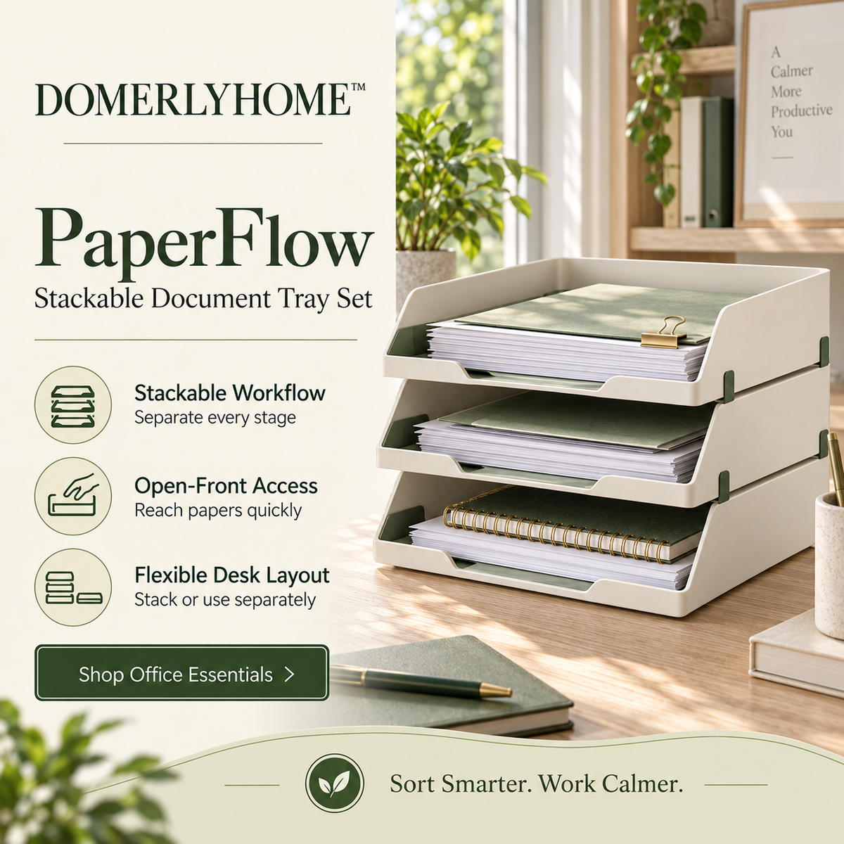 DOMERLYHOME™ PaperFlow Stackable Document Tray Set