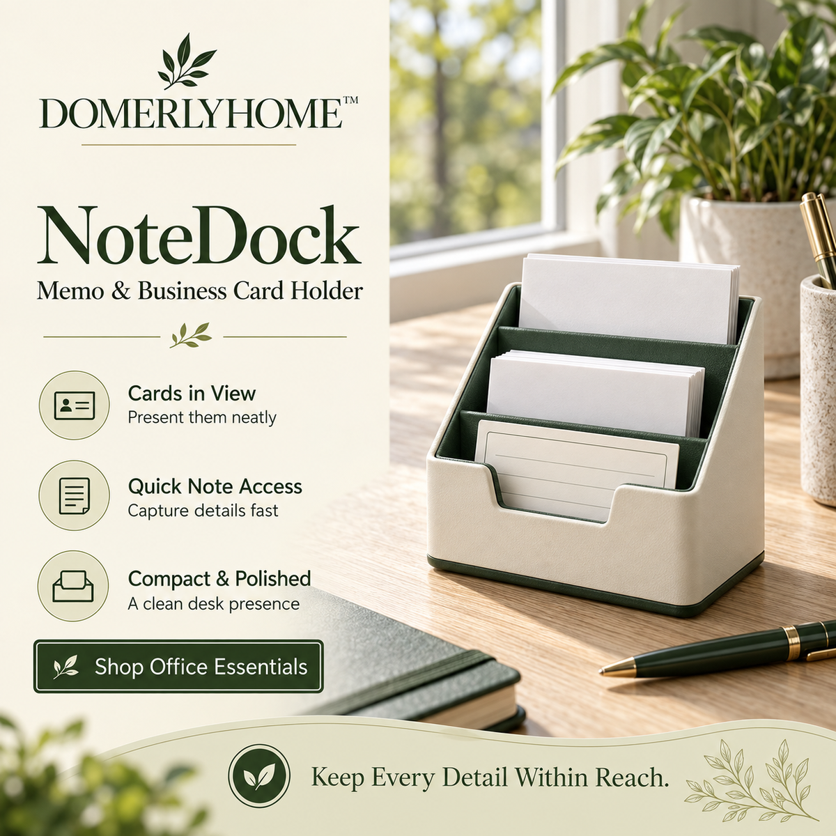 DOMERLYHOME™ NoteDock Memo & Business Card Holder