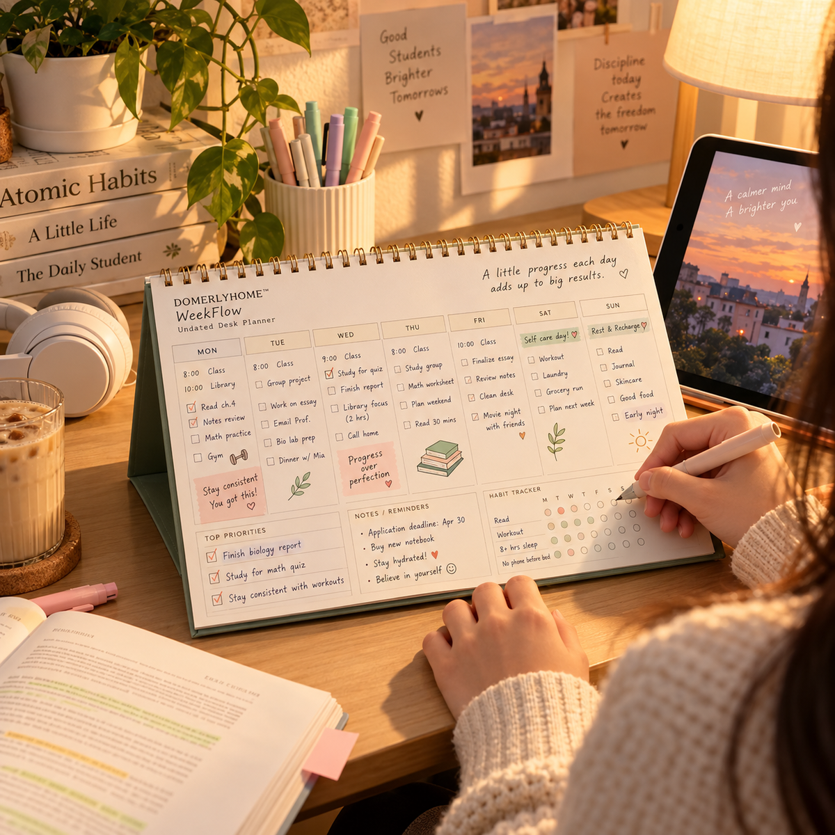 DOMERLYHOME™ WeekFlow Undated Desk Planner