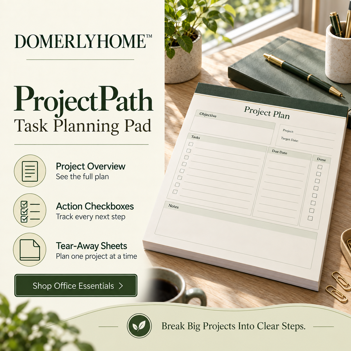 DOMERLYHOME™ ProjectPath Task Planning Pad